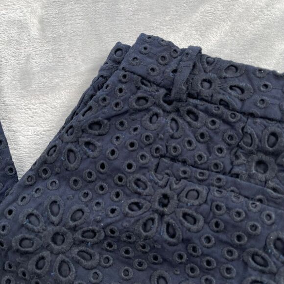 J Crew Pants 0 Navy Blue Pinwheel Eyelet Embroidery Cafe Capri 65899 - Picture 4 of 16